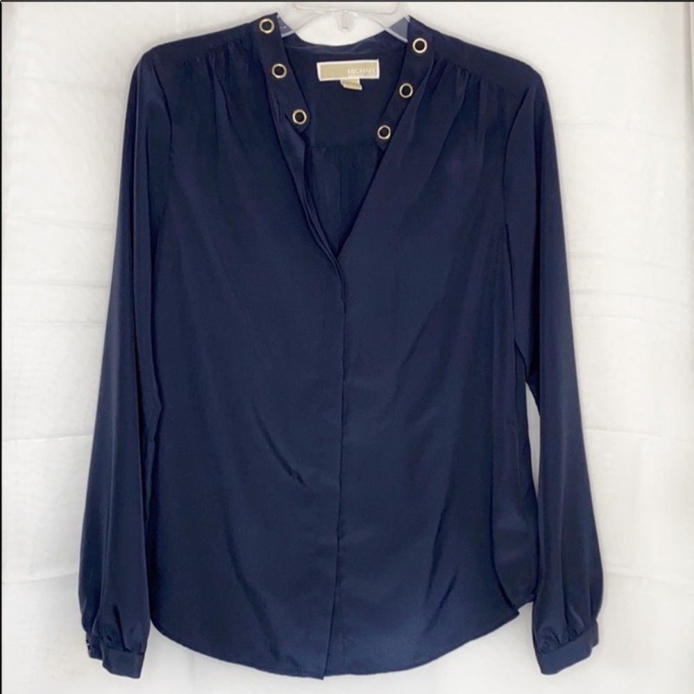 Michael Kors split neck Blue Long sleeve Top M